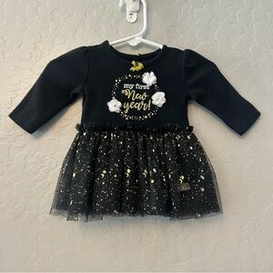 ⭐️Baby starters my first new year black and gold tutu skirted bodysuit newborn